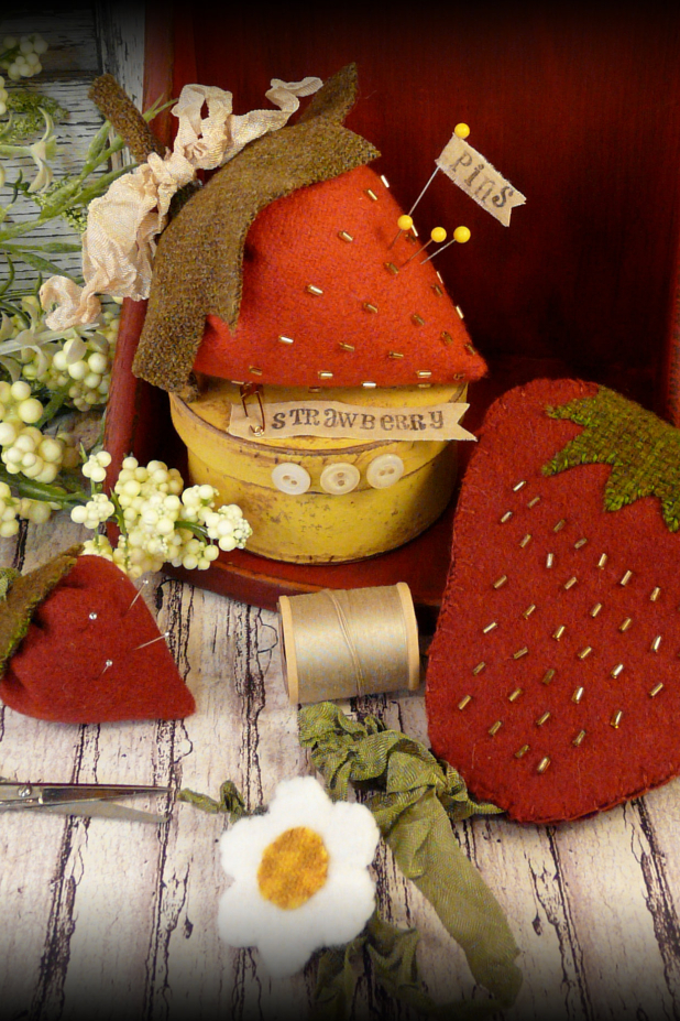 Strawberry pincushion, needlecase, and scissors fob pattern #330