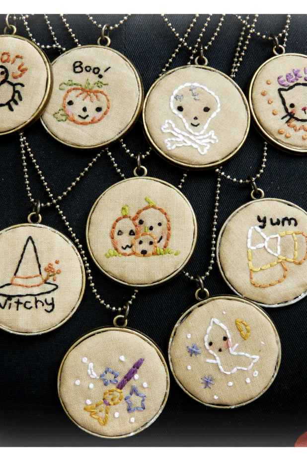 Frightfully Sweet Halloween Pendants embroidery pattern #363 pumpkin