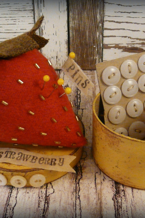 Strawberry pincushion paper mache box