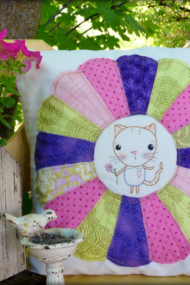 Do small things with great love easy applique & embroidery pattern dresden plate applique kitty cat embroidery