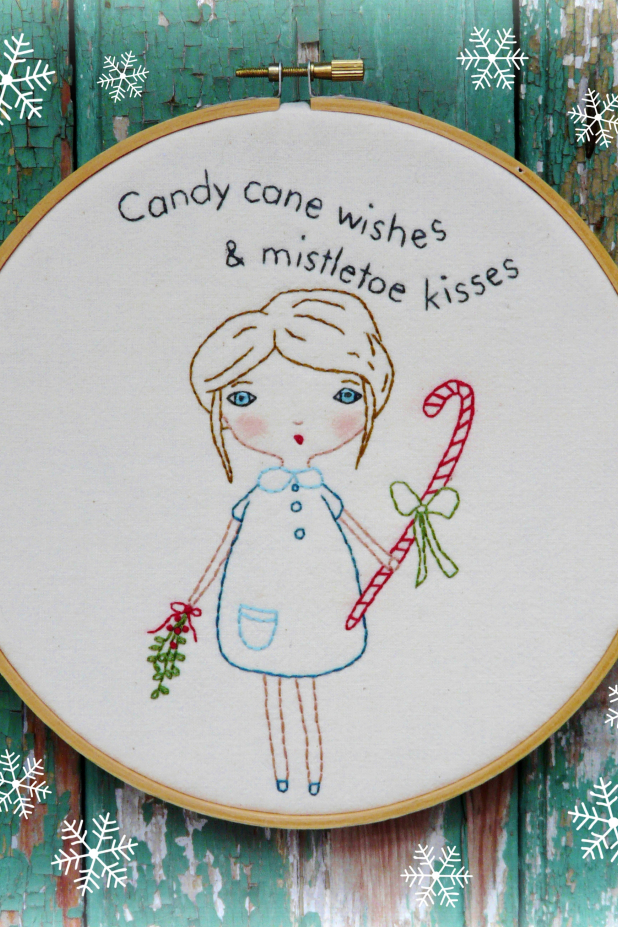 Candy cane wishes & mistletoe kisses embroidery pattern #347