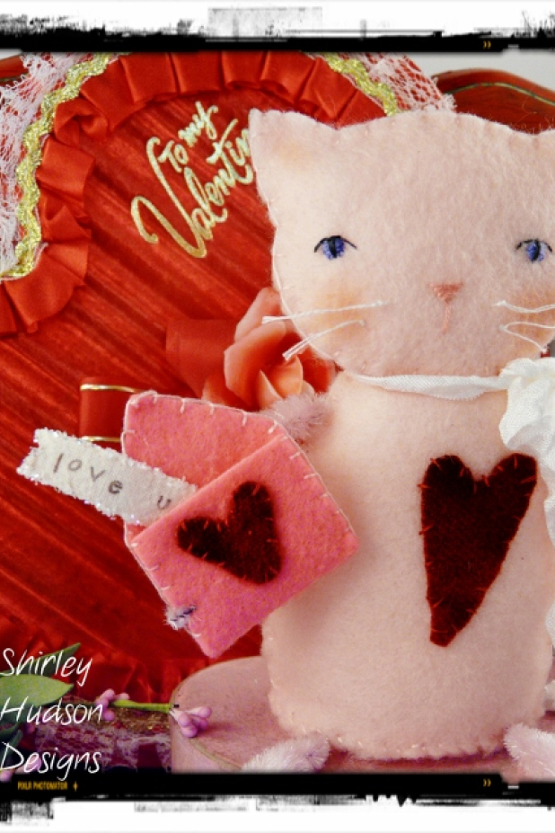 Love U...Kitty cat felt doll pattern, #351 Love U...Kitty cat felt wool banner doll pattern, #351