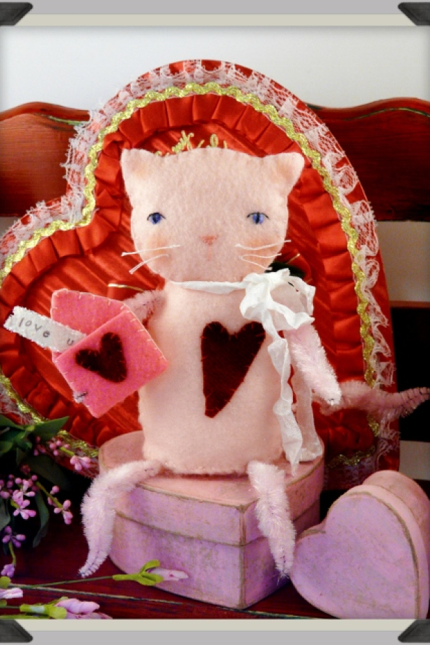 Love U...Kitty cat felt doll pattern, #351 Love U...Kitty cat felt wool doll pattern, #351