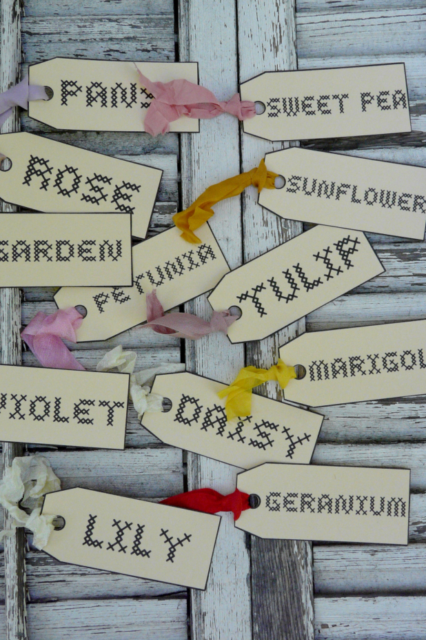 Garden tags paper print Garden tags Faux cross-stitch Pattern