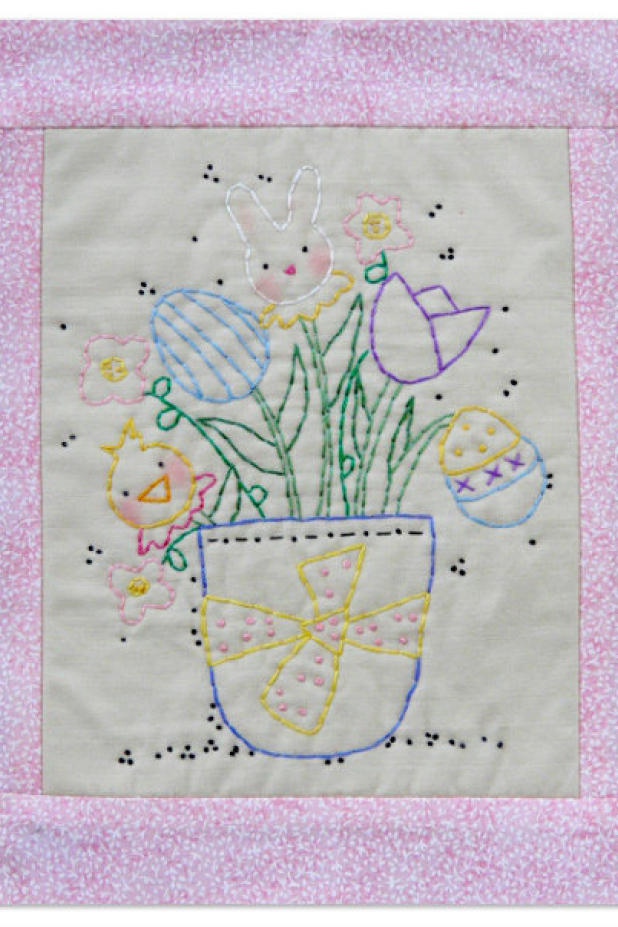 Easter flower bouquet Stitchery pattern Easter flower bouquet Stitchery pattern bunny egg chick