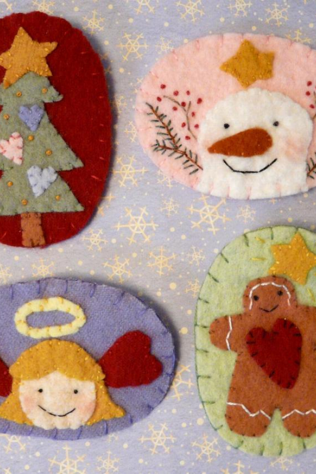 SWEET CHRISTMAS Wool PINS pattern angel tree snowman ginger