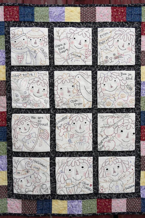 Raggedy Gals embroidery big Quilt pattern 12 months