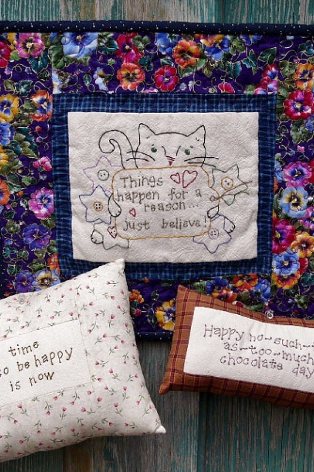 Sweet Sayings Quilt Stitchery pattern cat tabby