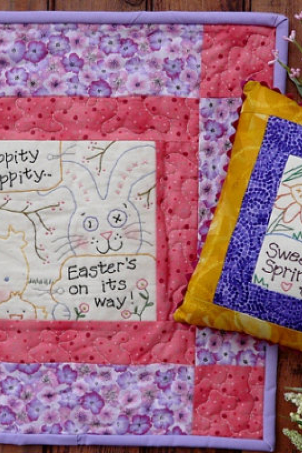Spring Easter bunnies Stitchery quilt pillow pattern