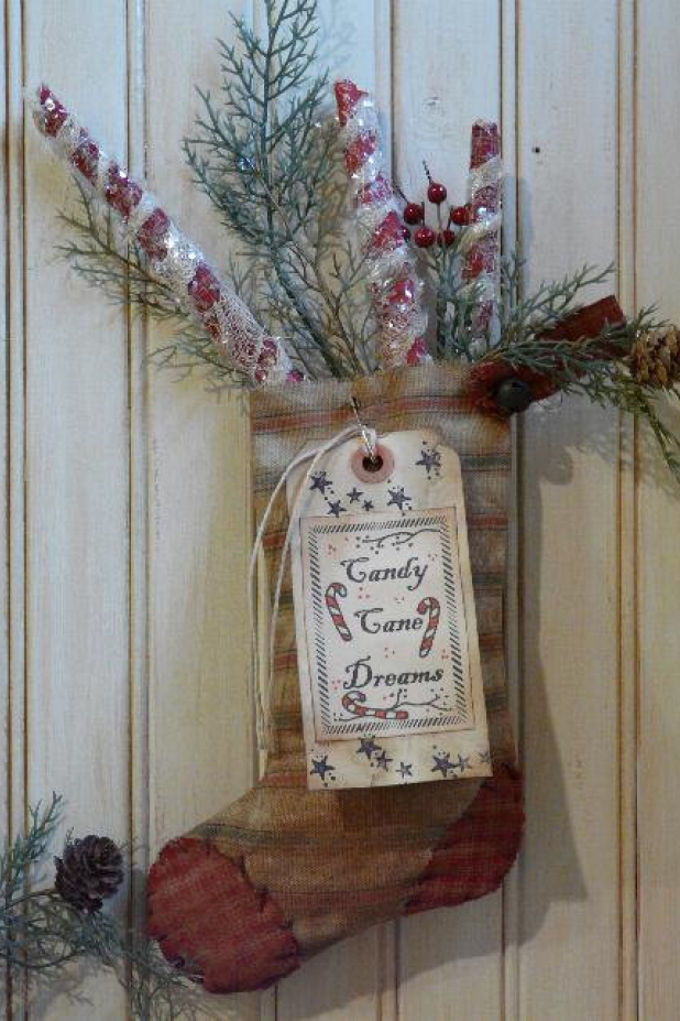 Christmas Stocking,Tags, & primitive Peppermint Sticks PATTERN