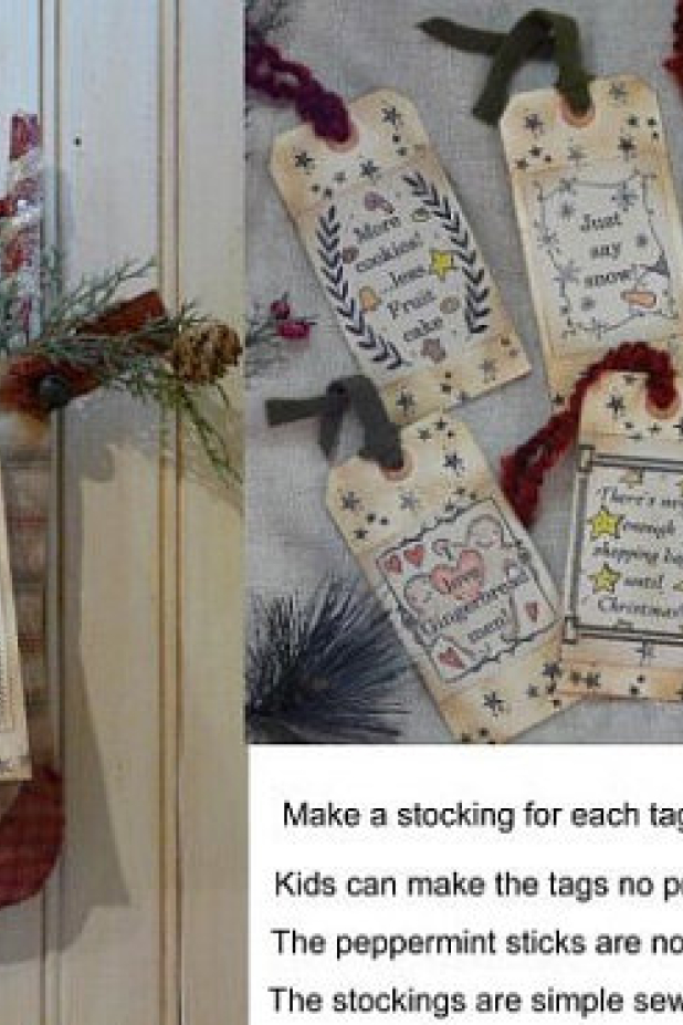 Christmas Stocking,Tags, & primitive Peppermint Sticks PATTERN