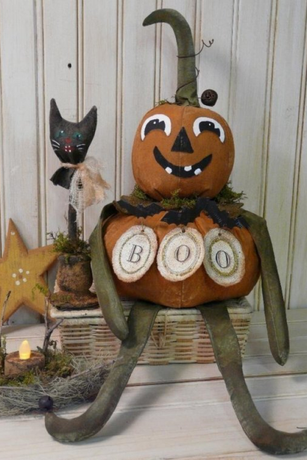 prim BOO Pumpkin man doll & cat pattern