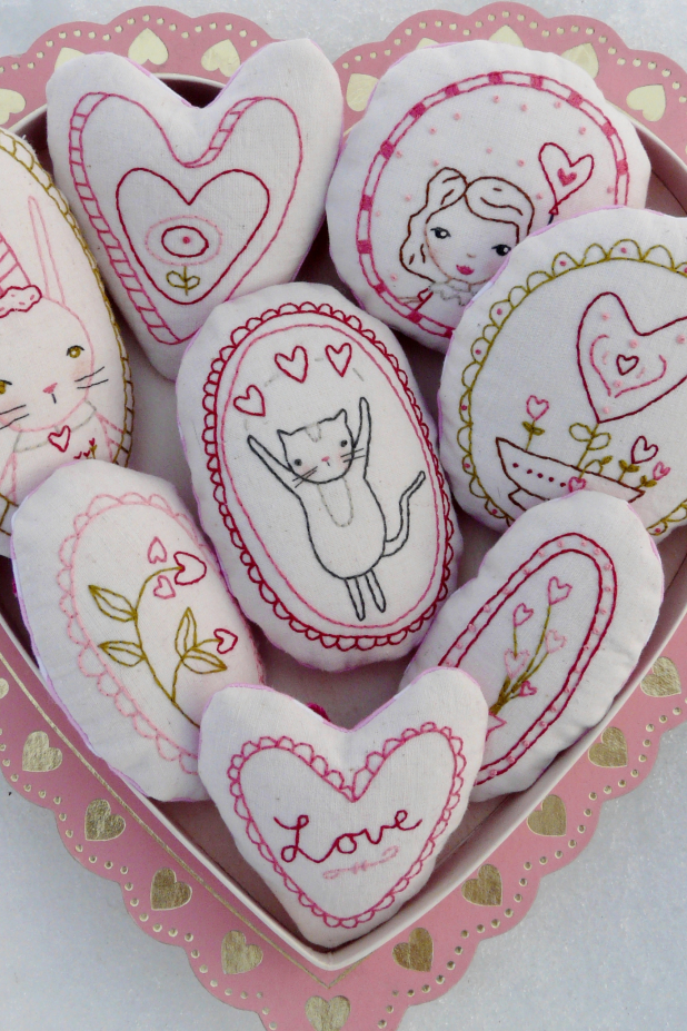 Sweetest Love- 8 embroidery designs, ornaments & bowl fillers pattern #380 bunny cat flowers hearts ornament pattern