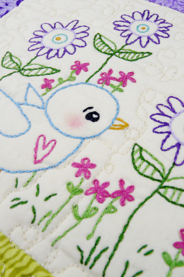 Blue bird embroidery quilt wall hanging pattern design