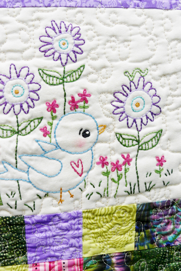 Blue bird embroidery quilt wall hanging pattern design