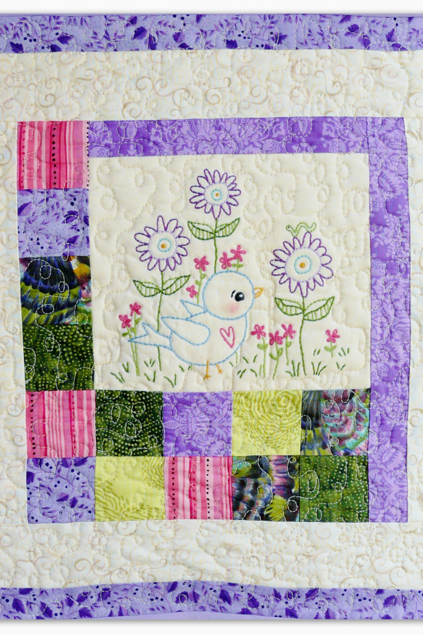 Blue bird embroidery quilt wall hanging pattern design