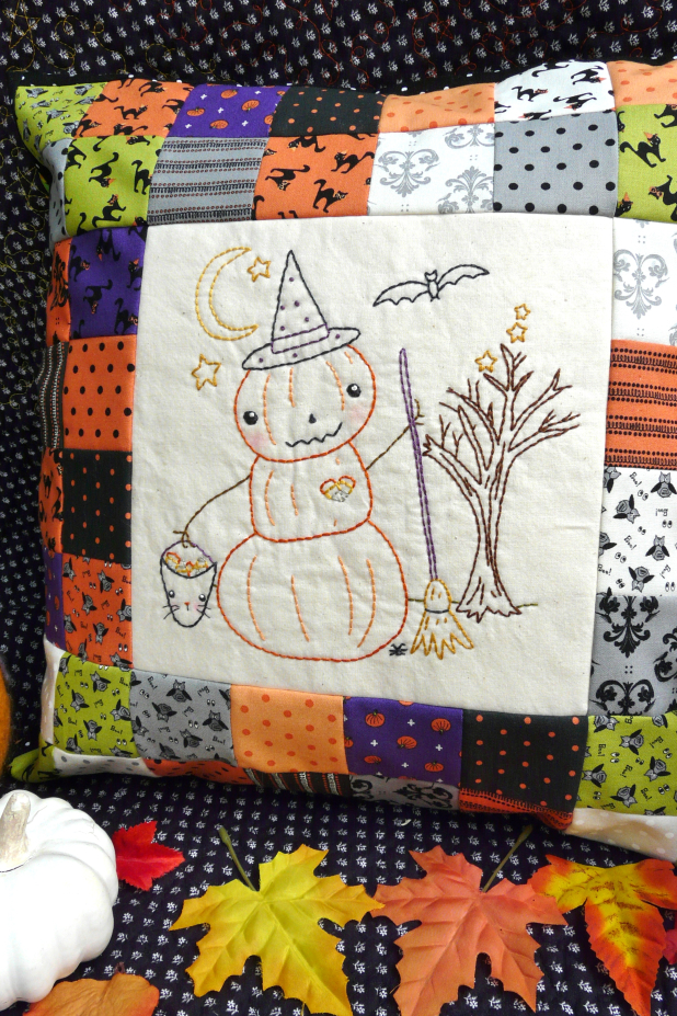 If the broom fits...Halloween embroidery design, pillow pattern #384 Halloween pumpkin man witch embroidery patchwork pillow pattern