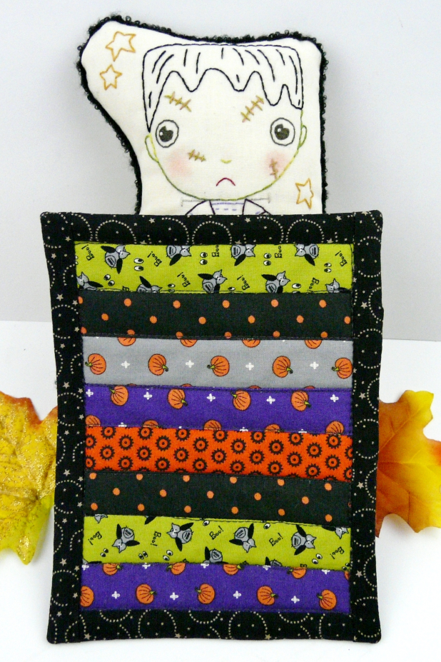 Halloween Frankenstein embroidery doll and mini Quilt pattern, #390 Frankenstein monster doll with quilt pattern