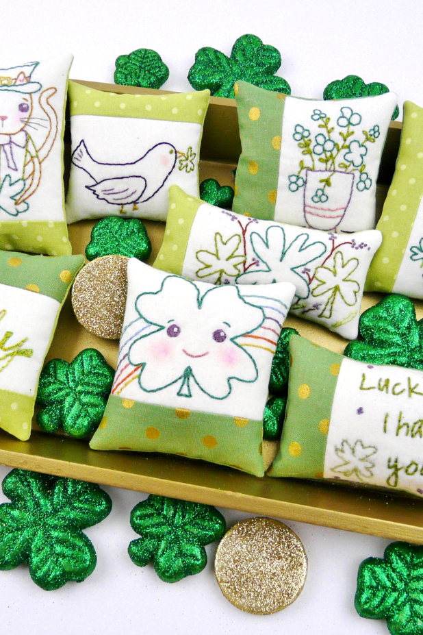 Happy Go Lucky embroidery ornaments & bowl fillers pattern #394 st. patrick's day embroidery