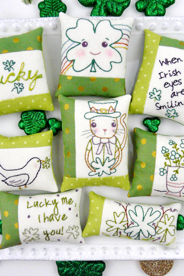 Happy Go Lucky embroidery ornaments & bowl fillers pattern #394 st. patrick's day embroidery
