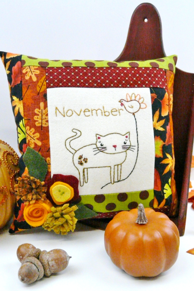 kitty cat balloon month november pillow embroidery pattern