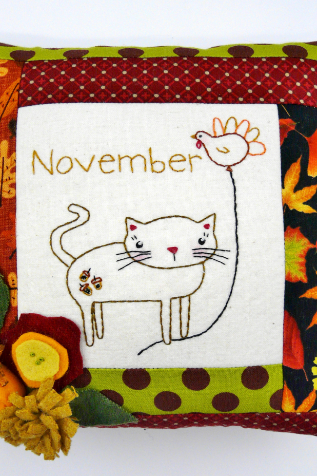kitty cat balloon month november pillow embroidery pattern