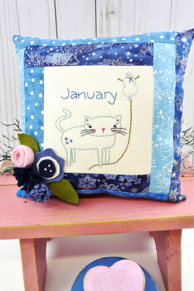 winter kitty cat snowman embroidery pattern