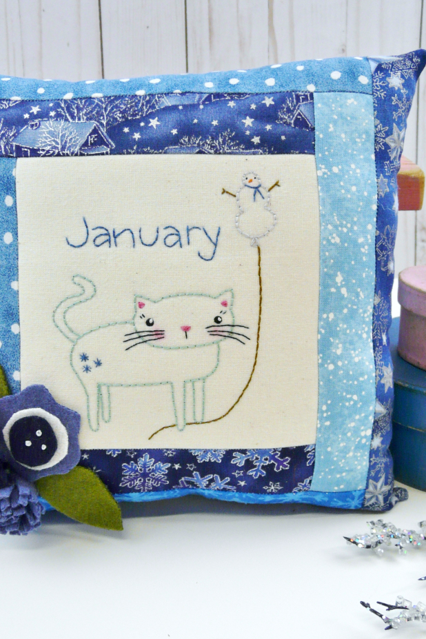winter kitty cat snowman embroidery pattern