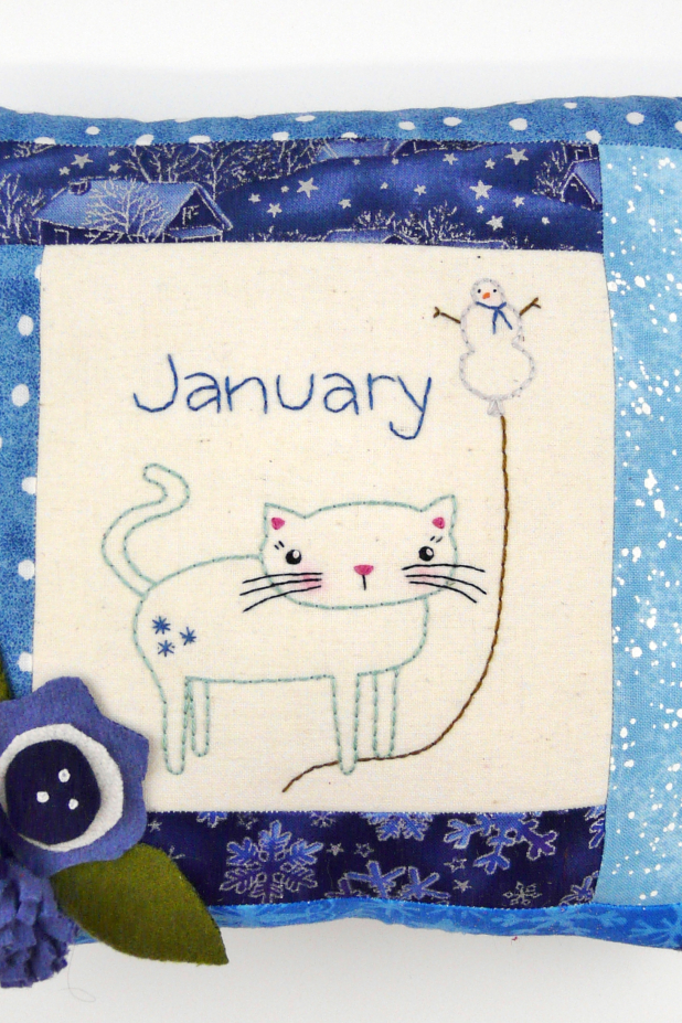 winter kitty cat snowman embroidery pattern