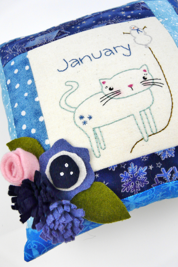 hand embroidery cat felt flowers pattern