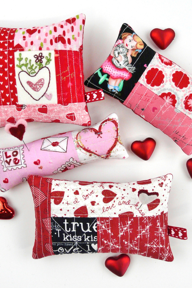 valentine hand embroidery pincushion quilted pattern