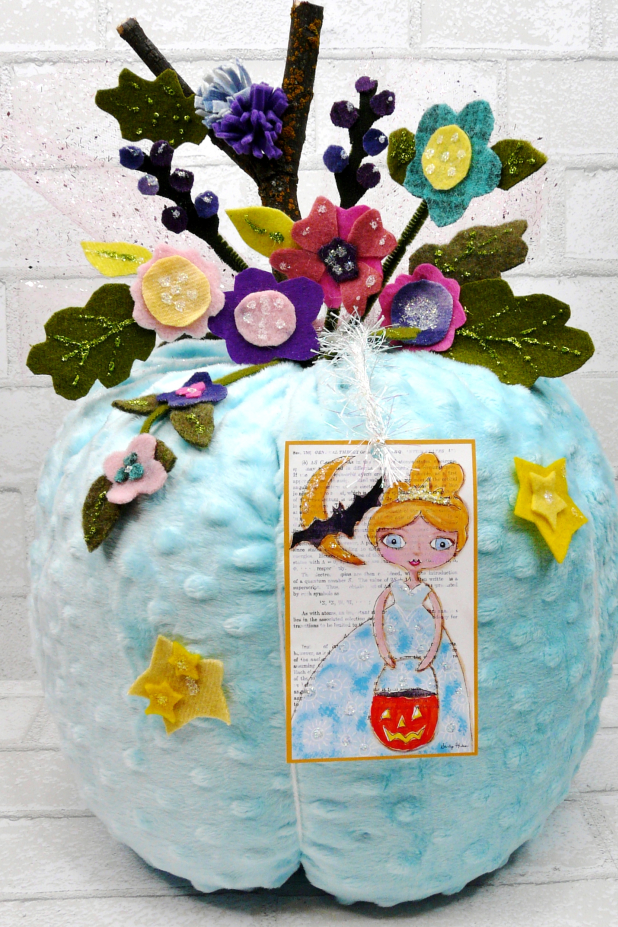 Happy bright halloween pumpkins pattern jack o lanterns retro blue Pretty felt Pumpkins pattern 441- Halloween Pastels flower cinderella ART includ