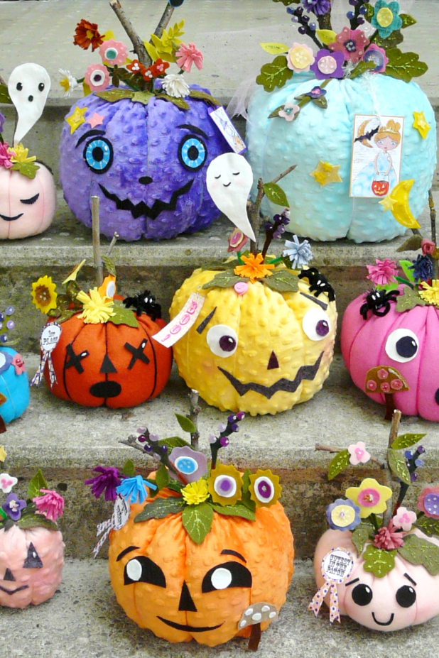 Happy bright halloween pumpkins pattern jack o lanterns retro ghost Pretty felt Pumpkins pattern 441- Halloween Pastels flower cinderella ART includ