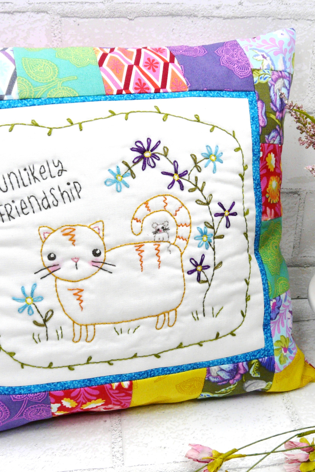 Friends kitty cat & mouse hand embroidery design pattern