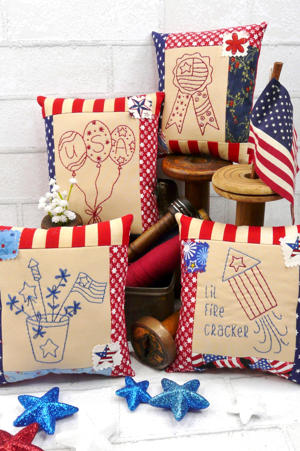 USA American bowl Fillers pattern Patriotic hand embroidery mini pillows bowl fillers ornaments pattern