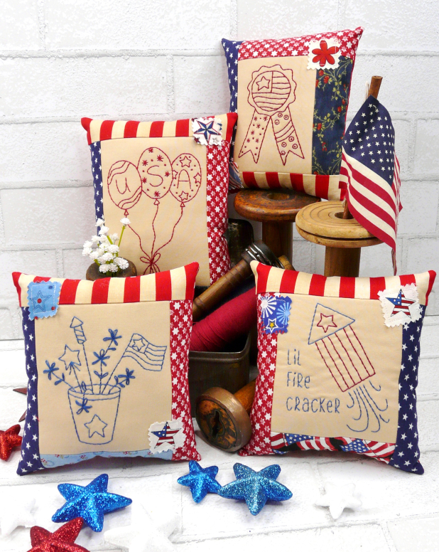 USA American bowl Fillers pattern Patriotic hand embroidery mini pillows bowl fillers ornaments pattern