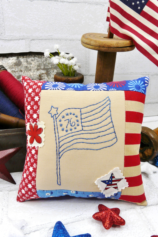 1776 Patriotic bowl filler mini pillow, finished product 76 American flag embroidery pillow bowl filler