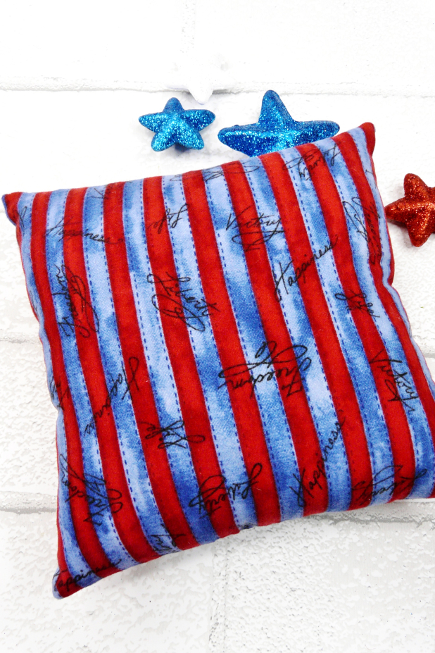1776 Patriotic bowl filler mini pillow, finished product Back: 76 American flag embroidery pillow bowl filler