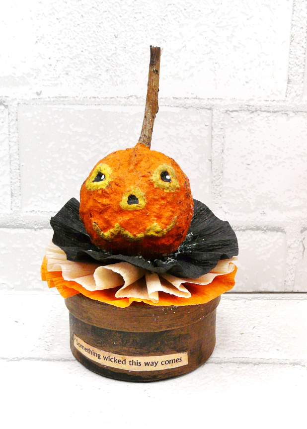 Halloween vintage pumpkin like box - cotton spun crepe paper