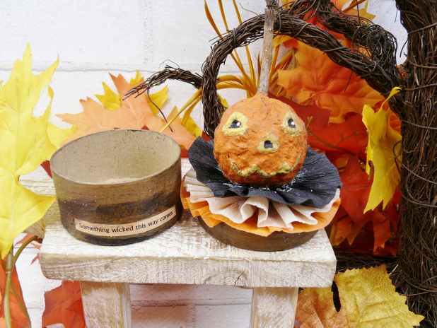 Halloween vintage pumpkin like box - cotton spun crepe paper