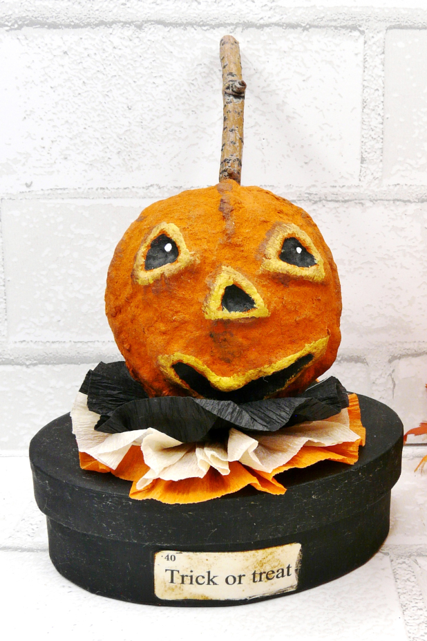 Trick or treat Cotton Spun Spooky Pumpkin - Jack o' lantern vintage like Halloween display box halloween pumpkin treat box cotton spun