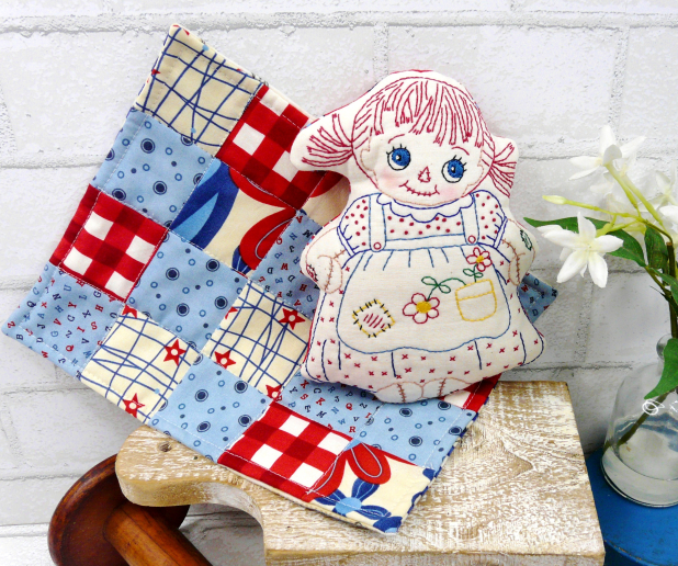 Raggedy Ann doll - embroidery pattern with quilt
