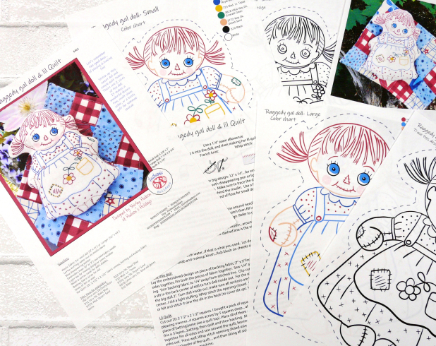 Raggedy Ann doll - embroidery pattern with quilt