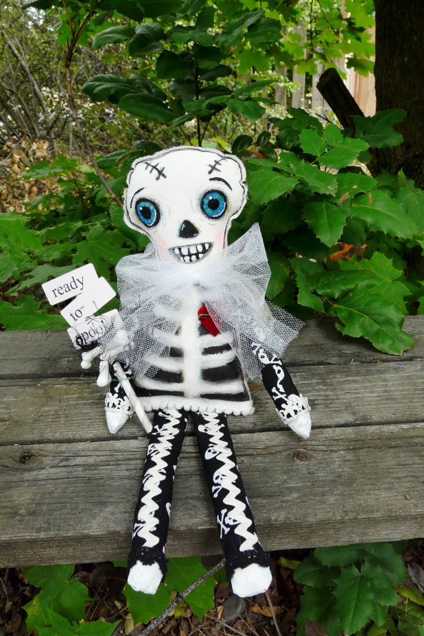 Halloween art doll skeleton - handmade painted