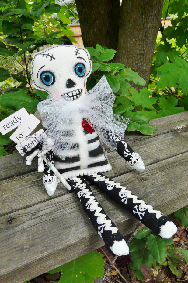 Halloween art doll skeleton - handmade painted