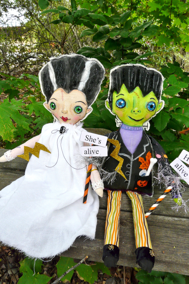 Frankenstein monster artdoll - bolt pin and sign doll