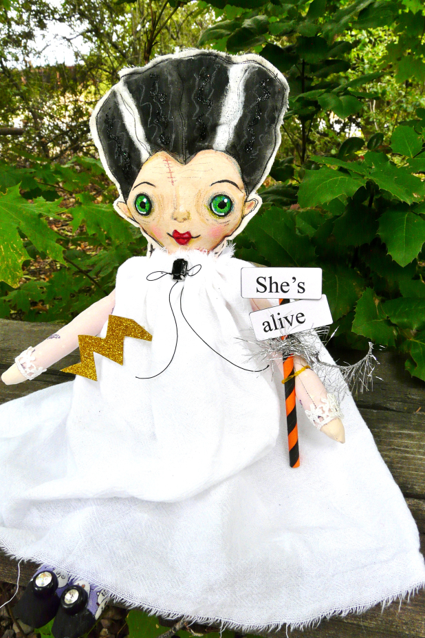 The bride art doll - Frankenstein's wife with sign