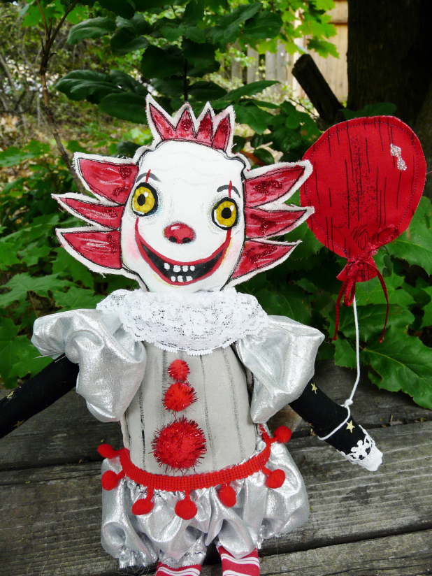 Pennywise it Halloween painted ART doll - clown monster prim primitive dolly art dancing Clown art doll- hand painted scary it creature