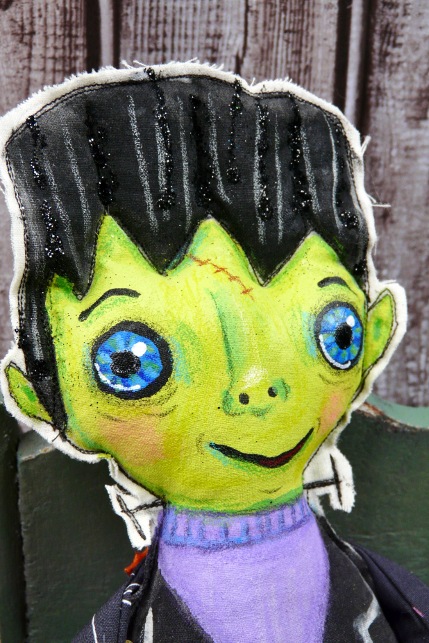Frankenstein monster artdoll - bolt pin and sign doll