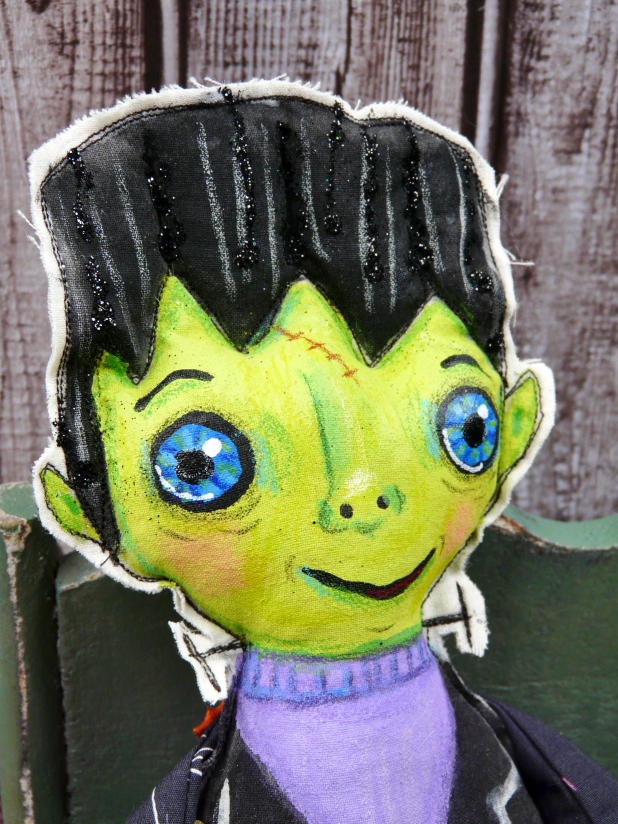 Frankenstein monster artdoll - bolt pin and sign doll
